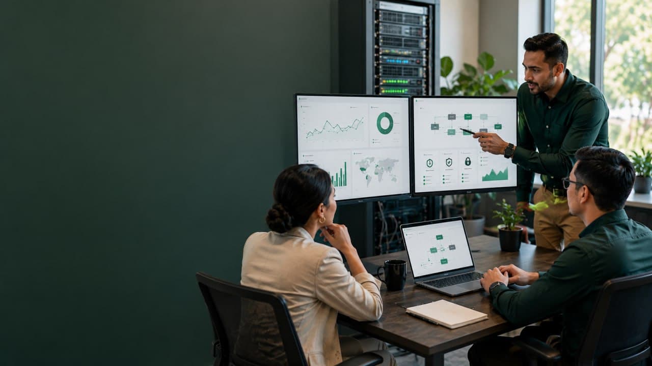 Managed AI and IT strategy session with live KPI dashboards